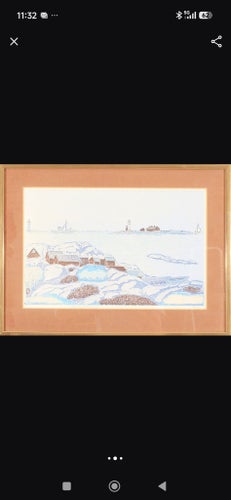 RICHARD CARLSSON. Kustmotiv, färglitografi, signerad