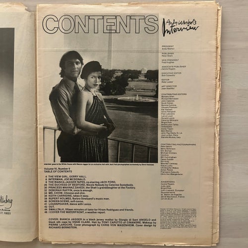 Andy Warhol's Interview, September 1975, Bianca Jagger, Fran Lebowitz