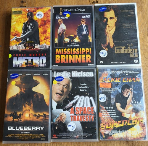 6 st VHS Hyrfilmer - Metro, Gudfadern III, Supercop m.fl. - Original Hyrfilm