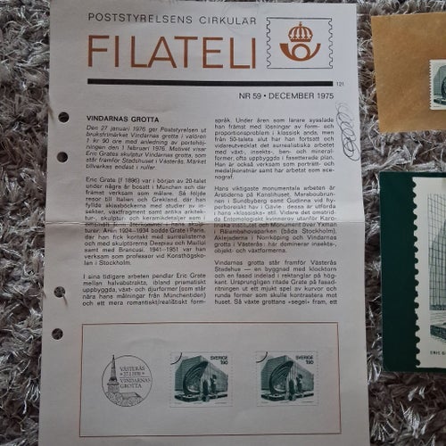 Frimärken vykort Sverige västerås vindarnas grotta 1976 poststyrelsen filateli
