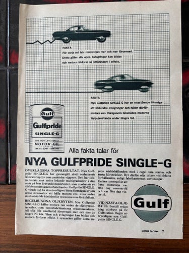 Gulf Gulfpride Motorolja annons Volvo P1800 1964