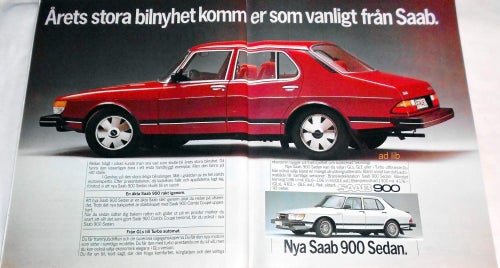 SAAB 900 SEDAN, REKLAM STOR TIDNINGSANNONS 1980