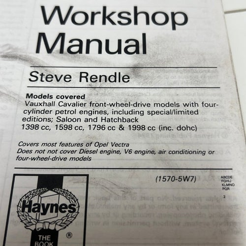 Vauxhall Cavalier Workshop Manual av Haynes, 1988-1994