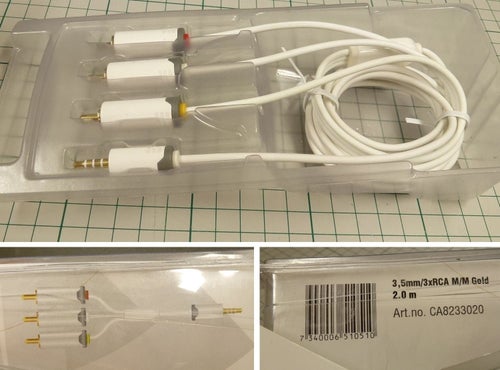 10 st 2m 3×RCA - 3,5mm vit Male/Male guldpläterad ISOTECH WhiteLine