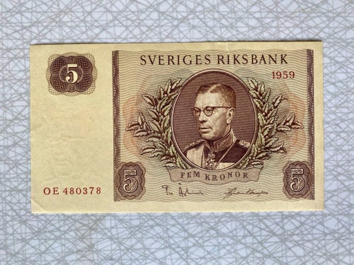 Ocirkulerad Sedel 5 Kronor 1959