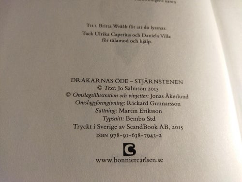 Drakarnas Öde Stjärnstenen - Jo Salmson. bok. Very Fine+. BM