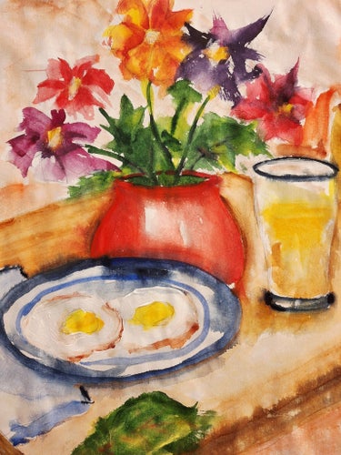 Breakfast on the table Watercolor by Christina Svensson
