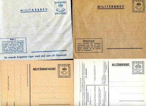 Militärkorrespondens 6 (ej sända) Militärbrev med returmärken + Militärbrevkort
