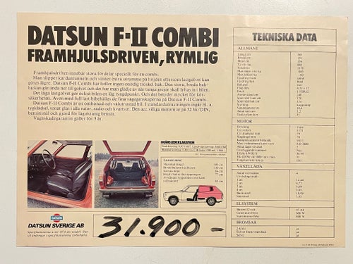 DATSUN F-II COMBI 1978 DATABLAD MKT FIN!
