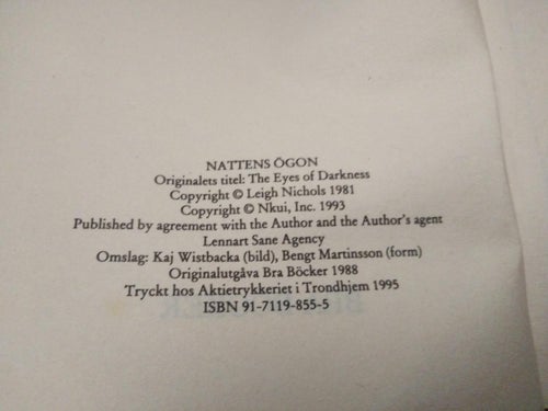 Nattens ögon Dean R Koontz. Bok. lässkick