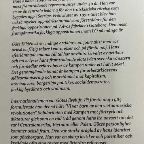 Göte Kildén - I dag strejkkommittéer – i morgon arbetarråd. Artiklar och tal