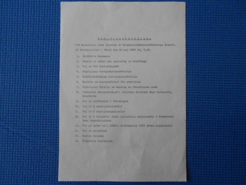 Föredragningslista vid Årsmöte 1949