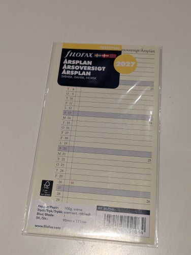 Ny Filofax Personal årsplan 2027 svensk, dansk, norsk
