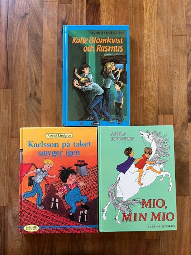 Bokpaket kapitelböcker av Astrid Lindgren, Mio min Mio, Karlsson på taket, mm