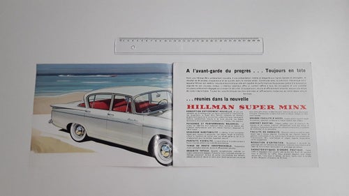 Rootes Hillman Super Minx utvikbar 12 sid 1963 text franska