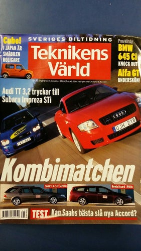 Teknikens Värld nr 25 2003: Saab 9-5 2,3T vs Honda Accord 2,4, Audi TT 3,2