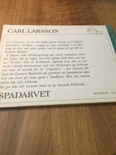 Spadarvet - En bilderbok av Carl Larsson med text av Lennart Rudström
