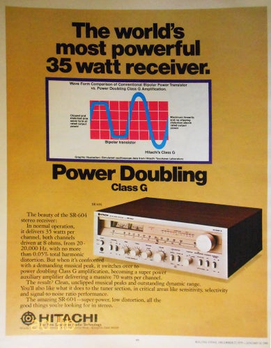 HITACHI SR-604 RECEIVER, HI-FI TIDNINGSANNONS 1980