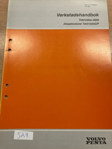 Verkstadshandbok Tekniska data Dieselmotorer TAD1030G/P, Volvo Penta, 1993