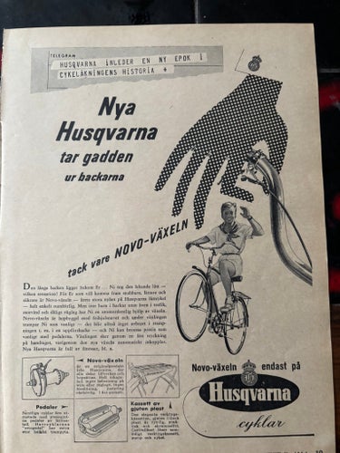 Husqvarna cykel med Novo-växel 1950 vintage annons