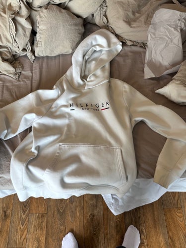 Hilfiger vit huvtröja herr L