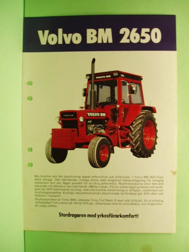 Spec.blad Traktor VOLVO BM 2650.......BM Eskilstuna............1978