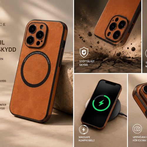Läderfodral för iPhone 14 - Stilren Brun Design för Elegans och Skydd