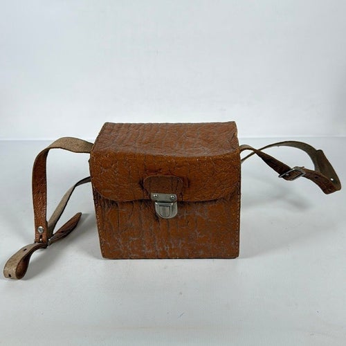 Vintage Agfa Synchro-Box lådkamera med väska i brunt läder