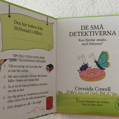 Barnboken " De små detektiverna..." av Cressida Cowell, för McDonalds. Ny!