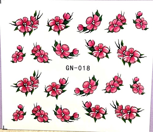 Nail Art Stickers söta små rosa blommor gröna blad naglar design trend cute