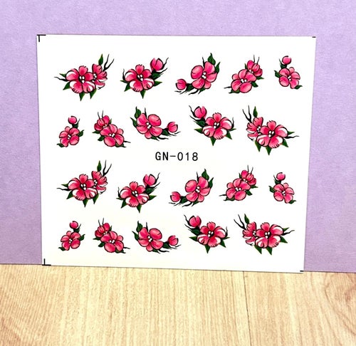 Nail Art Stickers söta små rosa blommor gröna blad naglar design trend cute