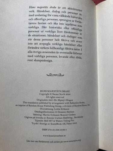 Temeraire Bok 1 HANS MAJESTÄTS DRAKE Naomi Novik 2008