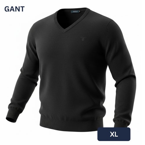 GANT herr tröja stl XL svart bomull V-ringad klassisk