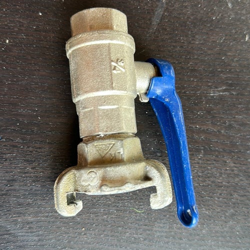 Krankoppling i mässing med blått handtag