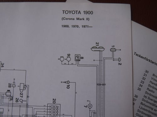 Elschema till Toyota 1900 Corona Mark II, 1969-71.