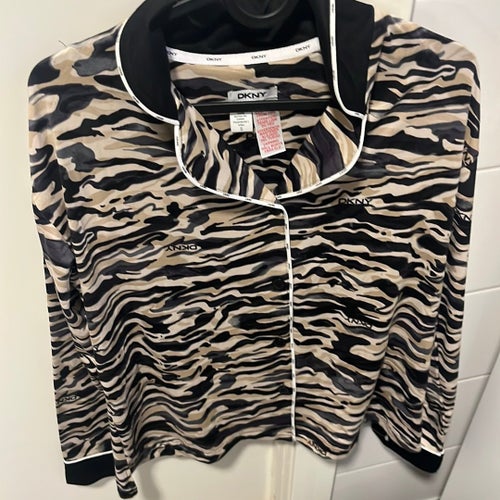 DKNY svart, beige, grå pyjamas skjorta, storlek S