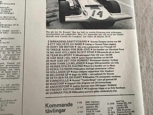 BILSPORT NR 7 1970 RONNIE PETERSON POSTER,RALLY,KNUTSTORP,BELGIENS GP