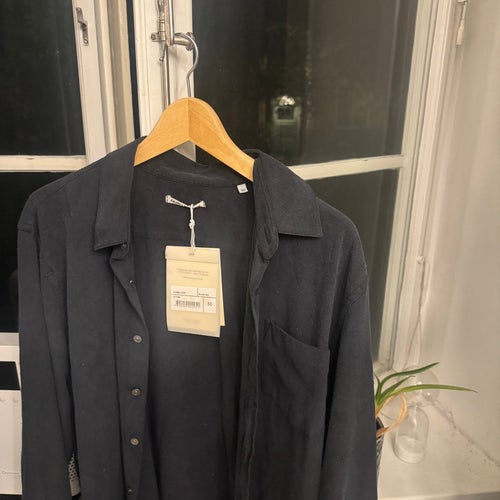 OUR LEGACY black silk Classic shirt, one off: slight blue shade, storlek 50