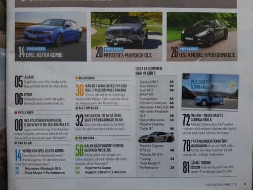 Teknikens Värld 16 2022: BMW M3 Competition, Tesla Model Y Performance, Audi RS3