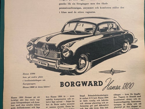 Retro-annons ”Borgward Hansa 1800 är ännu bättre” från 1953