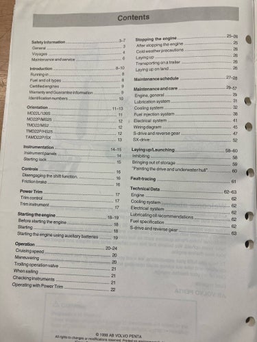 Instruction Book 22 Series Volvo Penta 1998