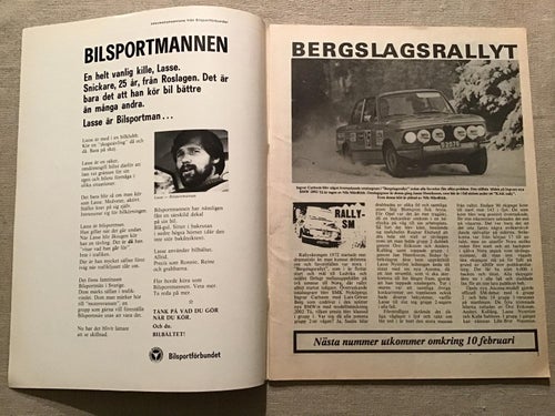 RALLYSPORT NR 1 1972 BERGSLAGSRALLYT,PER TJERNELD,RIMOPOKALEN,RALLY,KOLSVARUNDAN