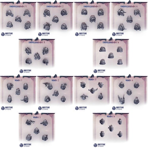 Figurspel / Grimdark - Primal Hounds Mega-Pack | 30 Helmets + 30 Shoulder Pads
