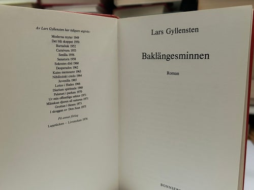 Baklängesminnen av Lars Gyllensten, bok, Very Fine plus