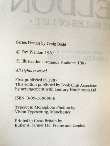 THE RULES OF LIFE Fay Weldon Amanda Faulkner 1987
