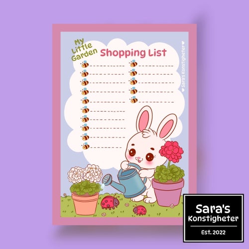 "Shopping List" för mysiga marknader | Kanin och Pelargoner