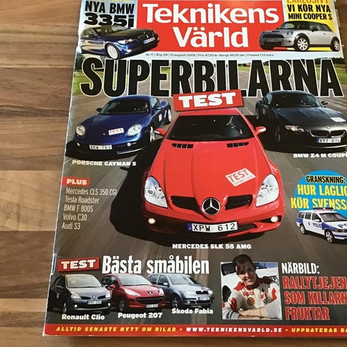 TEKNIKENS VÄRLD NR 17 2006 MERCEDES SLK 55 AMG,RALLY TJEJ,BMW Z4 M,PORSCHE CAYMA