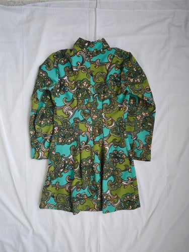 Vintage Mini-Klänning Grön Turkos Psykedelisk Mod Small/36, 60/70-tal