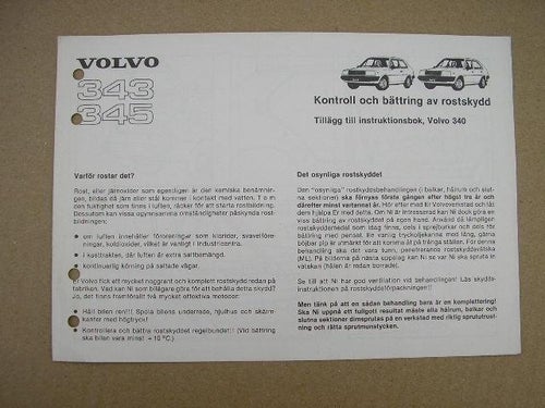 VOLVO Tillägg Instruktionsbok 343 345 Rostskyddet