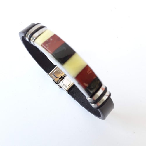 Baltiskt bärnsten och svart läderarmband Unisex läder- och ädelstensarmband